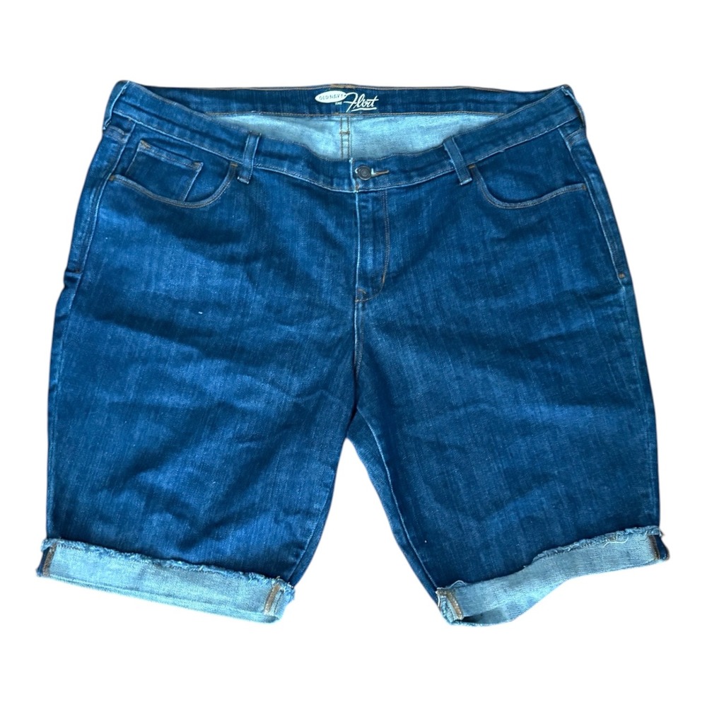 Old Navy The Flirt Dark Wash Denim Bermuda Shorts Womens Size 18 Blue Cuffed Raw